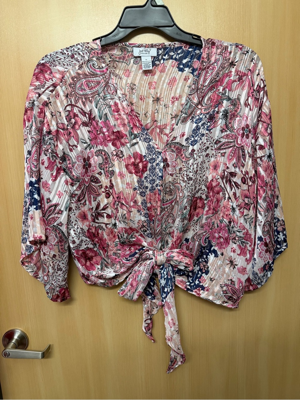 Just Polly Floral Tie-Front Blouse - Pink